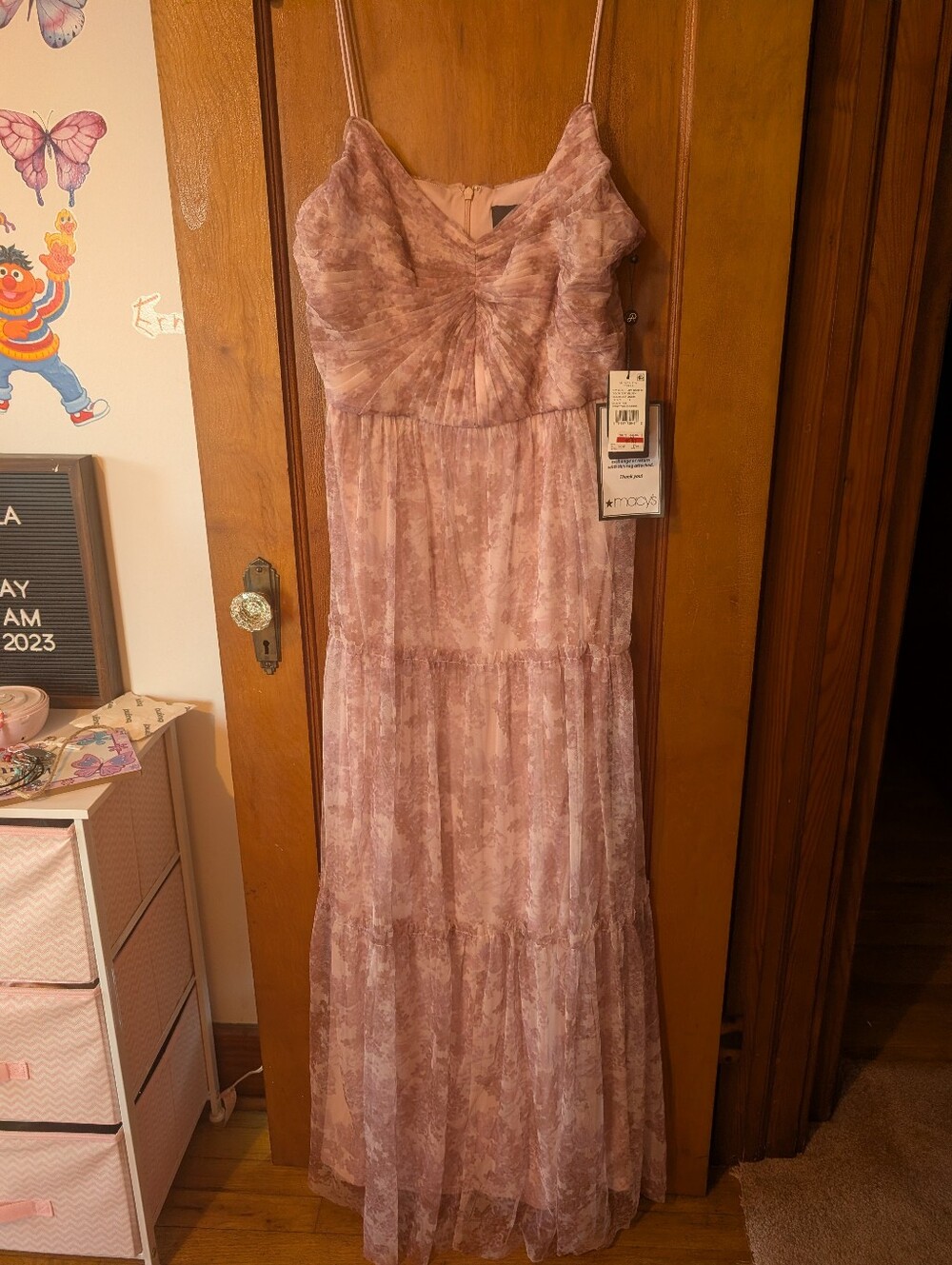 Adrianna Papell Pink Dusty Rose Floral Chiffon Tiered Maxi Dress